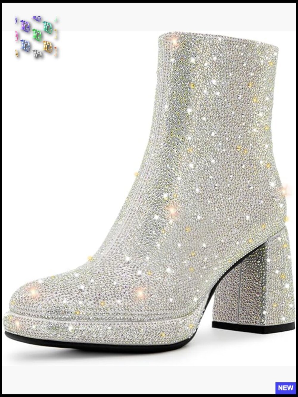 Sparkly Rhinestone Chunky Heeled Ankle Booties Wedding Bride Platform Boots - Picture 1 of 6